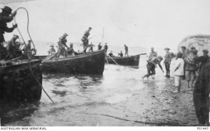 Practising for the Landing, Lemnos with 3rd Australian Infantry Brigade.     AWM PS1447 